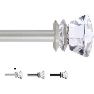 image:imageHVERSAILTEX Window Curtain Rods for Windows 66 to 120 Inches Adjustable Decorative 34 Inch Diameter Standard Single Window Curtain Rod Set with Acrylic Diamond Finials Nickel