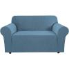 image:imageHVERSAILTEX Stretch Couch Covers for Sofa 1 Piece Slipcovers for Couches and Sofas 3 Seater Couch Cover Feature Thick Checked Jacquard Fabric with Elastic Bottom 7288 Wide CreamDusty Blue
