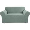 image:imageHVERSAILTEX Stretch Couch Covers for Sofa 1 Piece Slipcovers for Couches and Sofas 3 Seater Couch Cover Feature Thick Checked Jacquard Fabric with Elastic Bottom 7288 Wide CreamSage