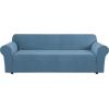 image:imageHVERSAILTEX Stretch Couch Covers for Sofa 1 Piece Slipcovers for Couches and Sofas 3 Seater Couch Cover Feature Thick Checked Jacquard Fabric with Elastic Bottom 7288 Wide CreamDusty Blue