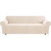 image:imageHVERSAILTEX Stretch Couch Covers for Sofa 1 Piece Slipcovers for Couches and Sofas 3 Seater Couch Cover Feature Thick Checked Jacquard Fabric with Elastic Bottom 7288 Wide CreamNatural