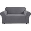 image:imageHVERSAILTEX Stretch Couch Covers for Sofa 1 Piece Slipcovers for Couches and Sofas 3 Seater Couch Cover Feature Thick Checked Jacquard Fabric with Elastic Bottom 7288 Wide CreamNeutral Gray