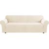 image:imageHVERSAILTEX Stretch Couch Covers for Sofa 1 Piece Slipcovers for Couches and Sofas 3 Seater Couch Cover Feature Thick Checked Jacquard Fabric with Elastic Bottom 7288 Wide CreamCream