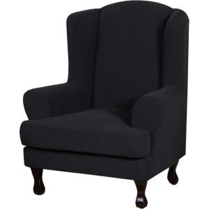 image:imageHVERSAILTEX Sofa Cover 2 Piece Stretch Couch Covers for 3 Cushion Couch Sofa Slipcover Protector with Individual Seat Cushion Covers Suit for T CushionBox Cushion Sofa 7288 Island FossiJet Black