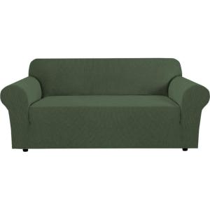 image:imageHVERSAILTEX Stretch Couch Covers for Sofa 1 Piece Slipcovers for Couches and Sofas 3 Seater Couch Cover Feature Thick Checked Jacquard Fabric with Elastic Bottom 7288 Wide CreamBronze Green