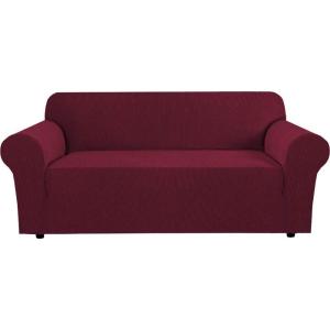 image:imageHVERSAILTEX Stretch Couch Covers for Sofa 1 Piece Slipcovers for Couches and Sofas 3 Seater Couch Cover Feature Thick Checked Jacquard Fabric with Elastic Bottom 7288 Wide CreamWineBurgundy
