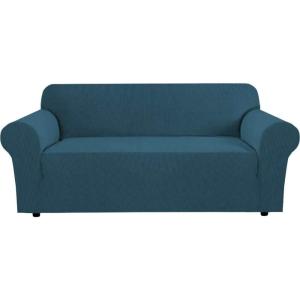 image:imageHVERSAILTEX Stretch Couch Covers for Sofa 1 Piece Slipcovers for Couches and Sofas 3 Seater Couch Cover Feature Thick Checked Jacquard Fabric with Elastic Bottom 7288 Wide CreamDeep Teal