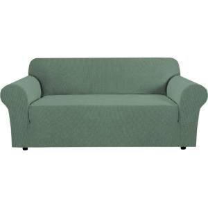 image:imageHVERSAILTEX Stretch Couch Covers for Sofa 1 Piece Slipcovers for Couches and Sofas 3 Seater Couch Cover Feature Thick Checked Jacquard Fabric with Elastic Bottom 7288 Wide CreamLoden Frost