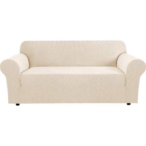image:imageHVERSAILTEX Stretch Couch Covers for Sofa 1 Piece Slipcovers for Couches and Sofas 3 Seater Couch Cover Feature Thick Checked Jacquard Fabric with Elastic Bottom 7288 Wide CreamNatural