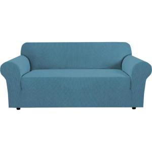 image:imageHVERSAILTEX Stretch Couch Covers for Sofa 1 Piece Slipcovers for Couches and Sofas 3 Seater Couch Cover Feature Thick Checked Jacquard Fabric with Elastic Bottom 7288 Wide CreamStorm Blue