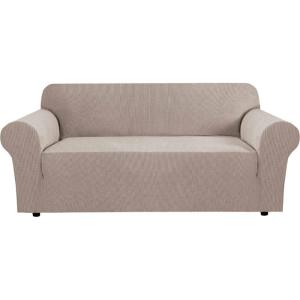 image:imageHVERSAILTEX Stretch Couch Covers for Sofa 1 Piece Slipcovers for Couches and Sofas 3 Seater Couch Cover Feature Thick Checked Jacquard Fabric with Elastic Bottom 7288 Wide CreamSand