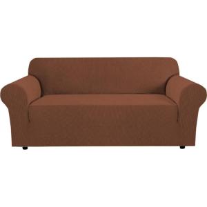 image:imageHVERSAILTEX Stretch Couch Covers for Sofa 1 Piece Slipcovers for Couches and Sofas 3 Seater Couch Cover Feature Thick Checked Jacquard Fabric with Elastic Bottom 7288 Wide CreamCaramel