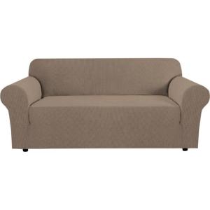 image:imageHVERSAILTEX Stretch Couch Covers for Sofa 1 Piece Slipcovers for Couches and Sofas 3 Seater Couch Cover Feature Thick Checked Jacquard Fabric with Elastic Bottom 7288 Wide CreamMacchiato