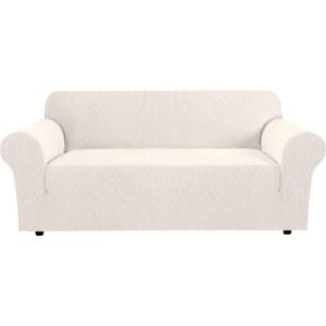 image:imageHVERSAILTEX Stretch Couch Covers for Sofa 1 Piece Slipcovers for Couches and Sofas 3 Seater Couch Cover Feature Thick Checked Jacquard Fabric with Elastic Bottom 7288 Wide CreamIvory