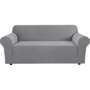 image:imageHVERSAILTEX Stretch Couch Covers for Sofa 1 Piece Slipcovers for Couches and Sofas 3 Seater Couch Cover Feature Thick Checked Jacquard Fabric with Elastic Bottom 7288 Wide CreamDove
