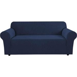 image:imageHVERSAILTEX Stretch Couch Covers for Sofa 1 Piece Slipcovers for Couches and Sofas 3 Seater Couch Cover Feature Thick Checked Jacquard Fabric with Elastic Bottom 7288 Wide CreamNavy