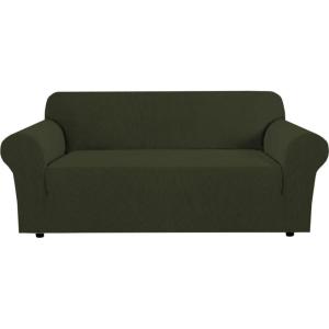 image:imageHVERSAILTEX Stretch Couch Covers for Sofa 1 Piece Slipcovers for Couches and Sofas 3 Seater Couch Cover Feature Thick Checked Jacquard Fabric with Elastic Bottom 7288 Wide CreamOlive