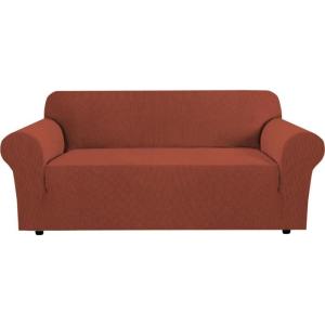 image:imageHVERSAILTEX Stretch Couch Covers for Sofa 1 Piece Slipcovers for Couches and Sofas 3 Seater Couch Cover Feature Thick Checked Jacquard Fabric with Elastic Bottom 7288 Wide CreamRust