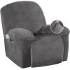 image:imageHVERSAILTEX High Stretch Recliner Chair Covers Large Size Oversized Plush Chair Slip Covers with Arms 1Piece Furniture Protector Couch Soft with Elastic Bottom Non SlipRecliner Stone BlueGrey