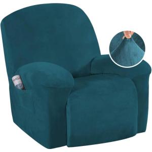 image:imageHVERSAILTEX High Stretch Recliner Chair Covers Large Size Oversized Plush Chair Slip Covers with Arms 1Piece Furniture Protector Couch Soft with Elastic Bottom Non SlipRecliner Stone BlueDeep Teal