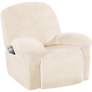 image:imageHVERSAILTEX High Stretch Recliner Chair Covers Large Size Oversized Plush Chair Slip Covers with Arms 1Piece Furniture Protector Couch Soft with Elastic Bottom Non SlipRecliner Stone BlueCream