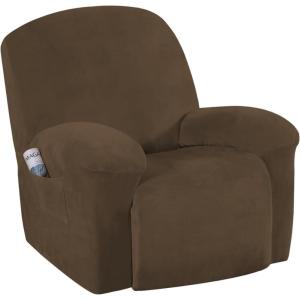 image:imageHVERSAILTEX High Stretch Recliner Chair Covers Large Size Oversized Plush Chair Slip Covers with Arms 1Piece Furniture Protector Couch Soft with Elastic Bottom Non SlipRecliner Stone BlueBronze Brown