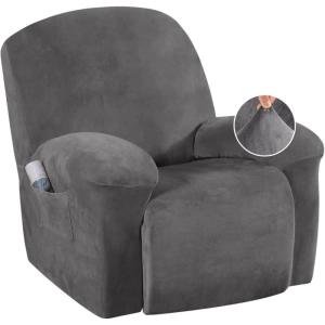 image:imageHVERSAILTEX High Stretch Recliner Chair Covers Large Size Oversized Plush Chair Slip Covers with Arms 1Piece Furniture Protector Couch Soft with Elastic Bottom Non SlipRecliner Stone BlueGrey