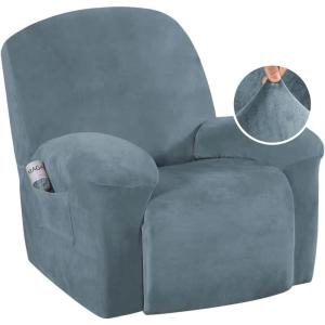 image:imageHVERSAILTEX High Stretch Recliner Chair Covers Large Size Oversized Plush Chair Slip Covers with Arms 1Piece Furniture Protector Couch Soft with Elastic Bottom Non SlipRecliner Stone BlueStone Blue