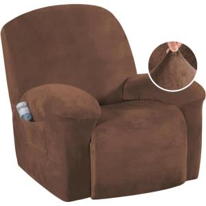 image:imageHVERSAILTEX High Stretch Recliner Chair Covers Large Size Oversized Plush Chair Slip Covers with Arms 1Piece Furniture Protector Couch Soft with Elastic Bottom Non SlipRecliner Stone BlueCaramel