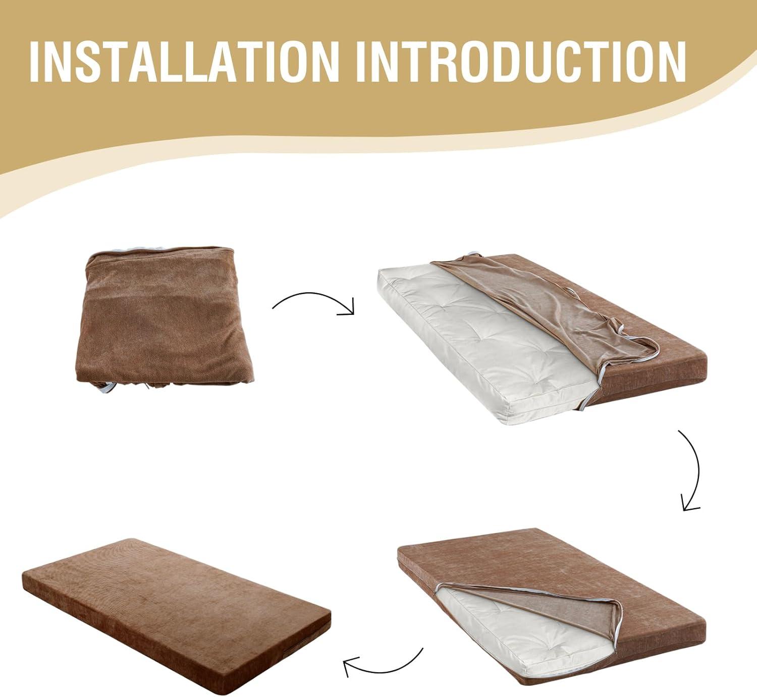 image:imageHVERSAILTEX Twin Size Armless Futon Mattress Covers for Traditional Japanese Futon Mattress Soft MixedColor Chenille Couch Slipcovers Floor Mats Sofa Protector Zippered Sleeper Sofa CoverCaramelCaramel