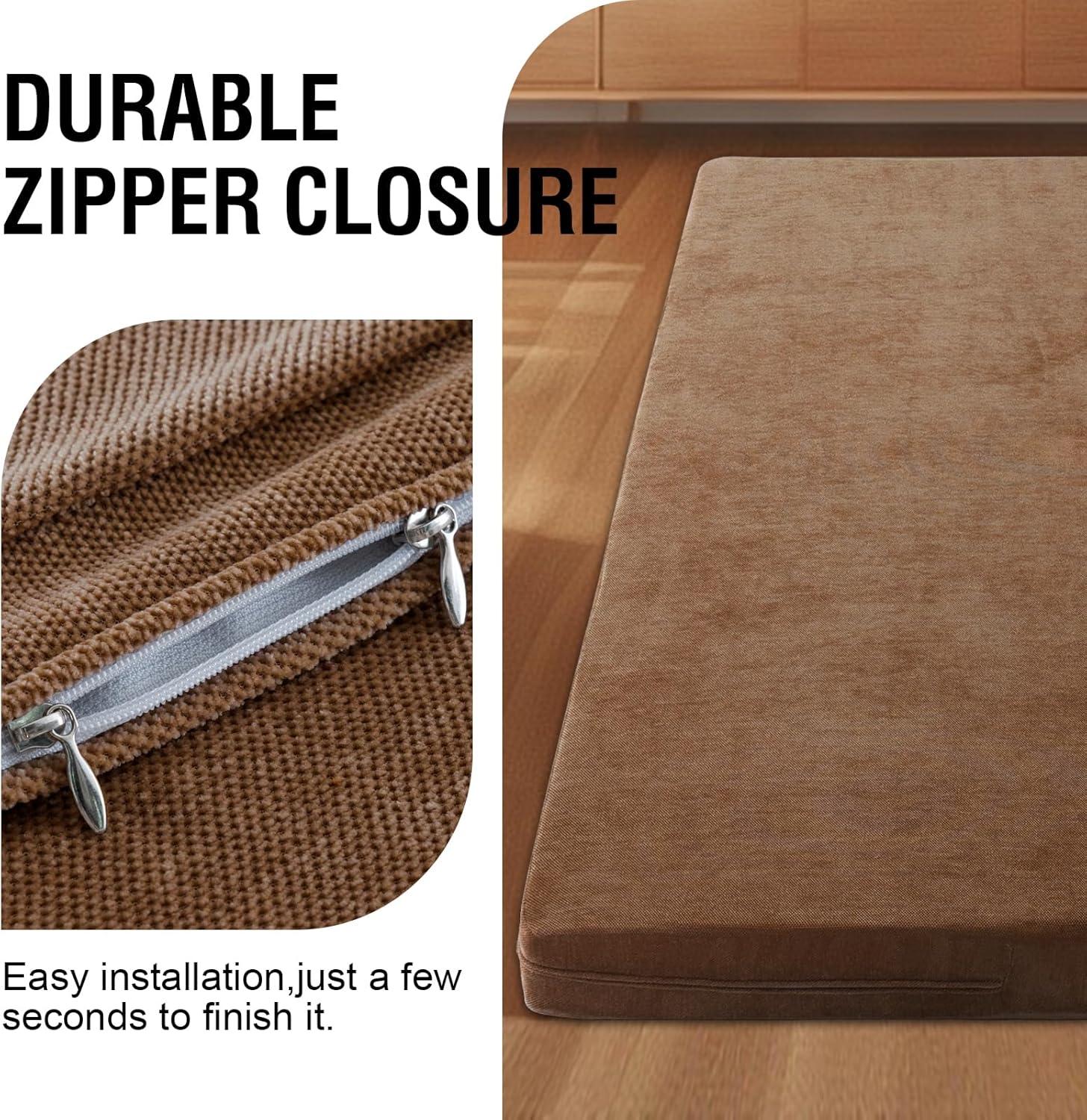 image:imageHVERSAILTEX Twin Size Armless Futon Mattress Covers for Traditional Japanese Futon Mattress Soft MixedColor Chenille Couch Slipcovers Floor Mats Sofa Protector Zippered Sleeper Sofa CoverCaramelCaramel