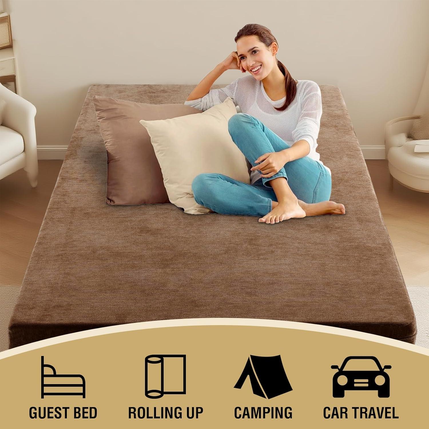 image:imageHVERSAILTEX Twin Size Armless Futon Mattress Covers for Traditional Japanese Futon Mattress Soft MixedColor Chenille Couch Slipcovers Floor Mats Sofa Protector Zippered Sleeper Sofa CoverCaramelCaramel