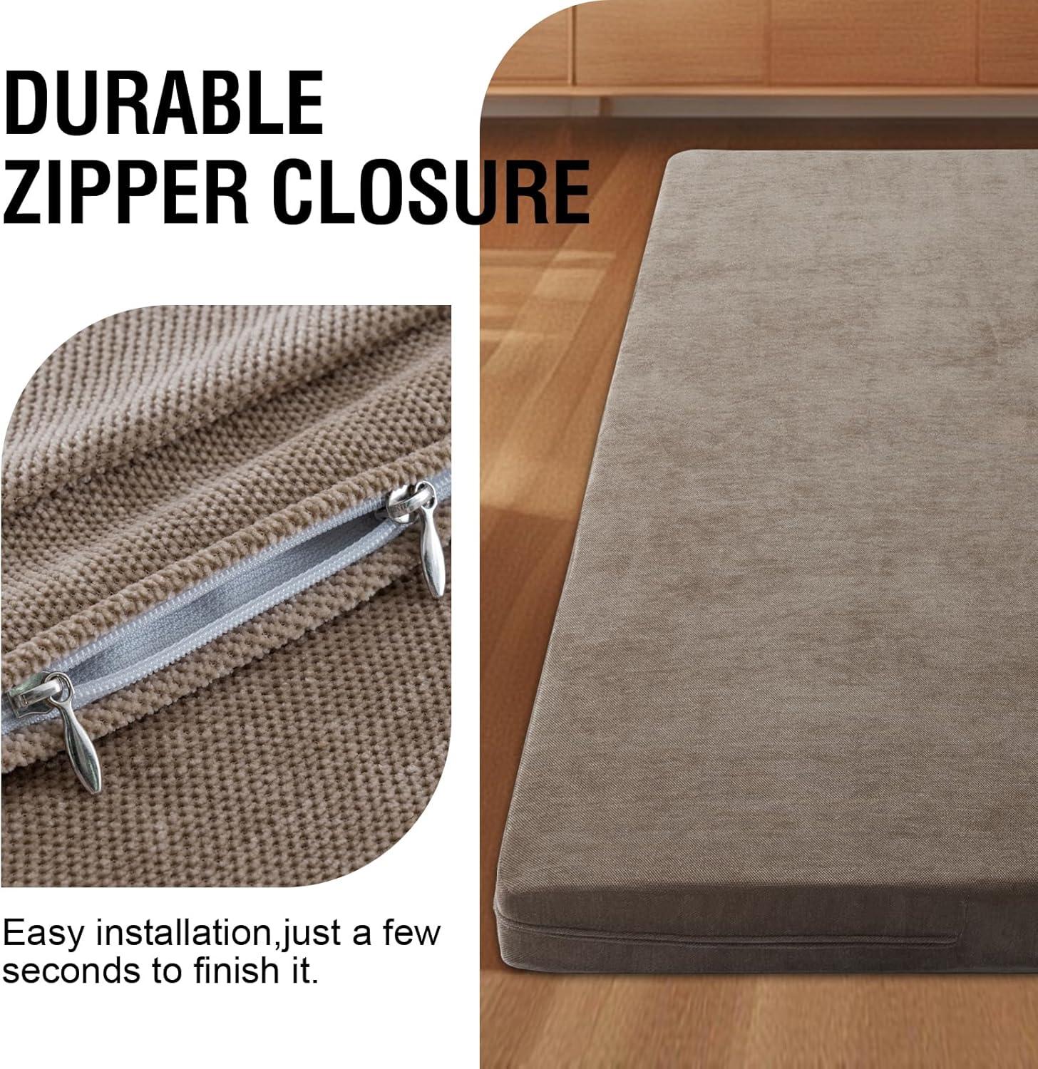 image:imageHVERSAILTEX Twin Size Armless Futon Mattress Covers for Traditional Japanese Futon Mattress Soft MixedColor Chenille Couch Slipcovers Floor Mats Sofa Protector Zippered Sleeper Sofa CoverCaramelTaupe