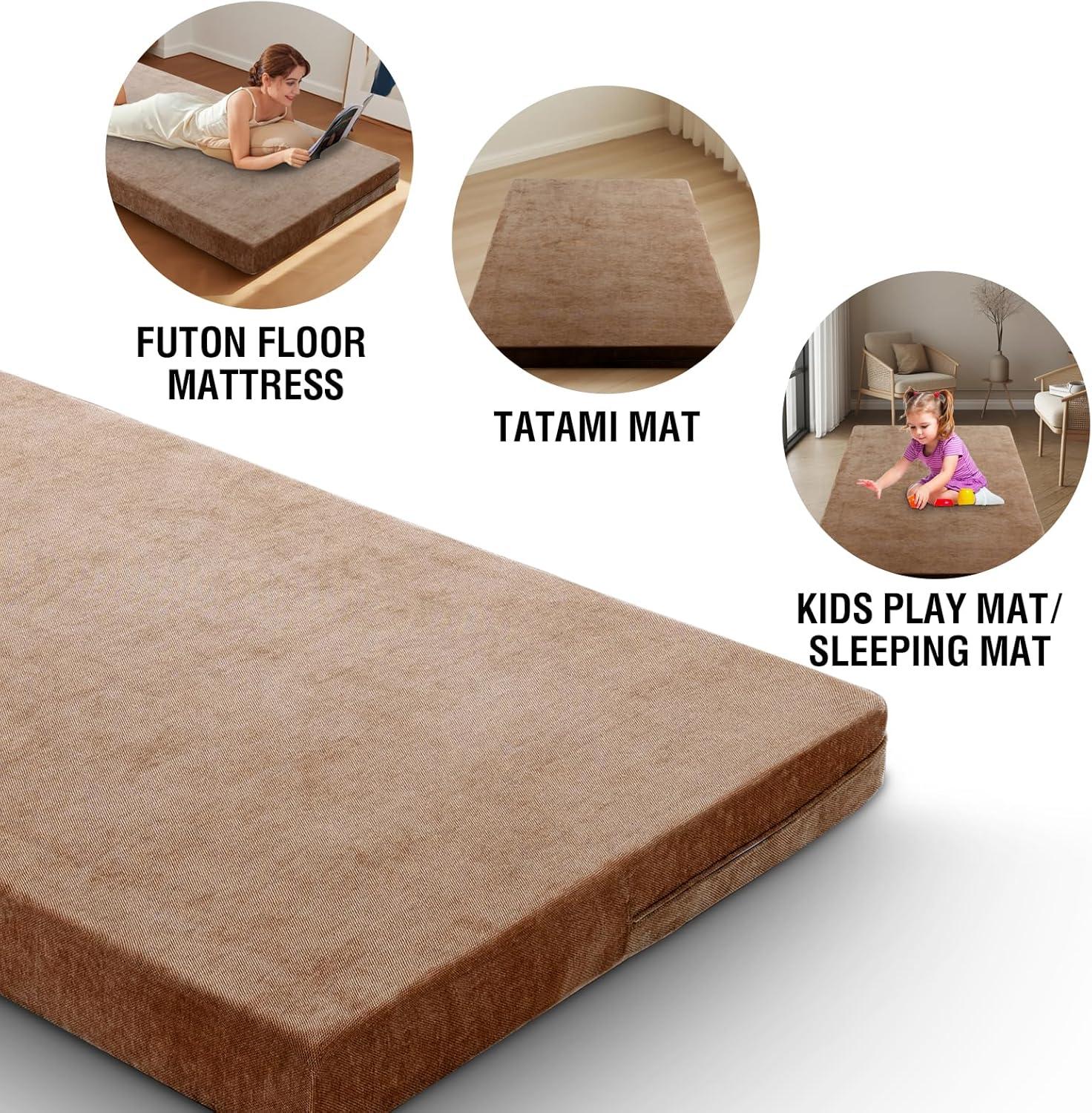 image:imageHVERSAILTEX Twin Size Armless Futon Mattress Covers for Traditional Japanese Futon Mattress Soft MixedColor Chenille Couch Slipcovers Floor Mats Sofa Protector Zippered Sleeper Sofa CoverCaramelCaramel