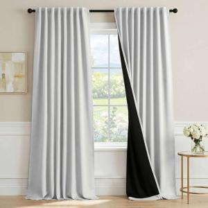image:imageHVERSAILTEX Blackout Curtains 84 Inch Length 2 Panels Set for Living Room Bedroom Back Tab Pinch Pleated Thermal Insulated Room Darkening Light Blocking Curtains with Hooks Pumice StoneGreyish White