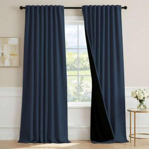 image:imageHVERSAILTEX Blackout Curtains 84 Inch Length 2 Panels Set for Living Room Bedroom Back Tab Pinch Pleated Thermal Insulated Room Darkening Light Blocking Curtains with Hooks Pumice StoneNavy