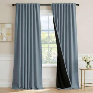 image:imageHVERSAILTEX Blackout Curtains 84 Inch Length 2 Panels Set for Living Room Bedroom Back Tab Pinch Pleated Thermal Insulated Room Darkening Light Blocking Curtains with Hooks Pumice StoneStone Blue