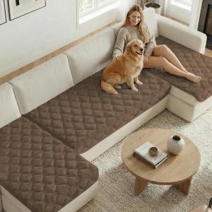 image:imageHVERSAILTEX Chenille Couch Cover for Dogs Washable Soft Fuzzy Chaise Cover Sectional Couch Covers for L Shaped Sofa Both LeftRight Thick Pet Couch Cover Protector NonSlipStone Blue 34 x 68Coco Mocha