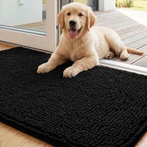 image:imageHVERSAILTEX Dog Door Mat for Muddy Paws Absorbent Dirt Trapper Non Slip Quick Dry Washable Chenille Mats for Dogs Entry Rug for Indoor Outdoor Chocolate 24 x 36Black