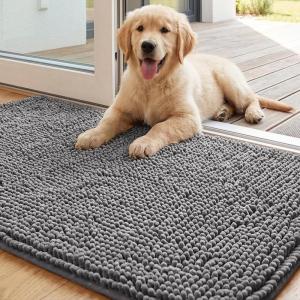 image:imageHVERSAILTEX Dog Door Mat for Muddy Paws Absorbent Dirt Trapper Non Slip Quick Dry Washable Chenille Mats for Dogs Entry Rug for Indoor Outdoor Chocolate 24 x 36Grey